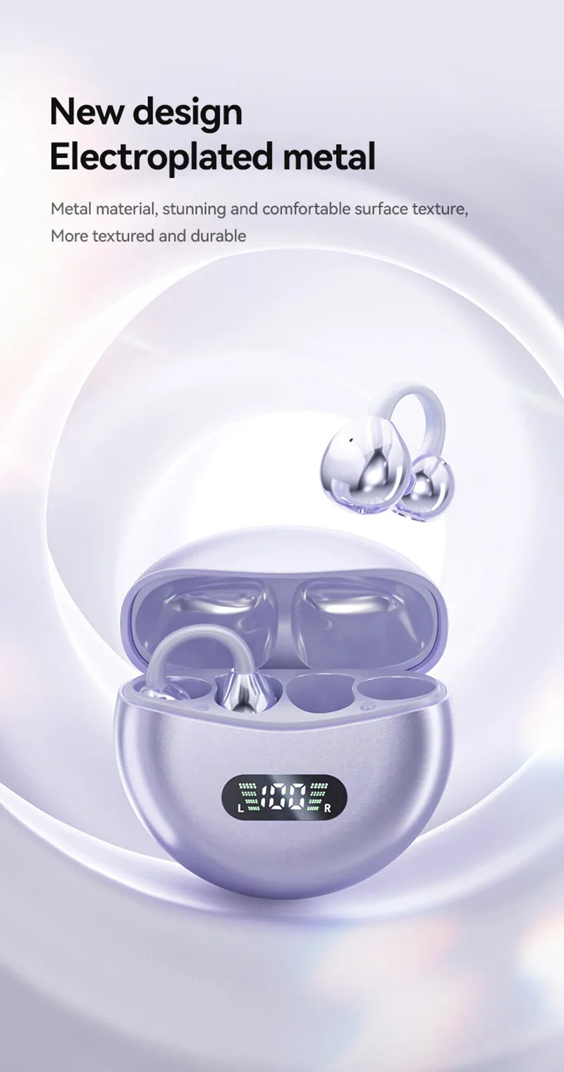 Lenovo Open Ear Clip On Headphones Wireless TWS Earbuds Noise Reduction Low Latency LED Display for Sports Running Gaming