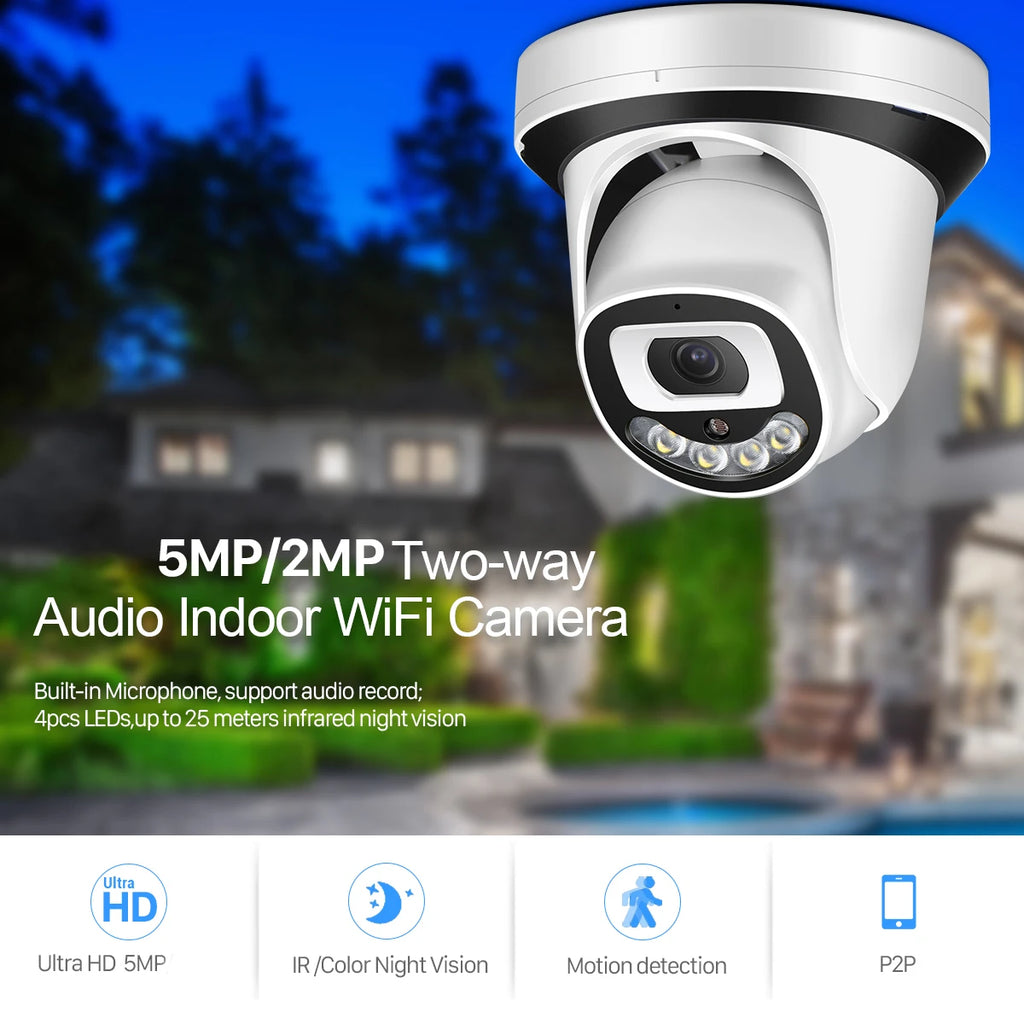 HD 5MP IP Camera Wi-Fi ONVIF H.265 Camera With SD Card Slot Motion Detect Alert Security Surveillance Camera 2 Ways Audio ICsee