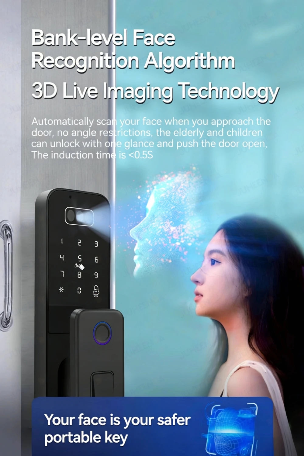 Outdoor Waterproof 3D Face Recognition Palm Scan Fingerprint Gate Lock Tuya Wifi App Password Digital Rechargeable Smart Lock