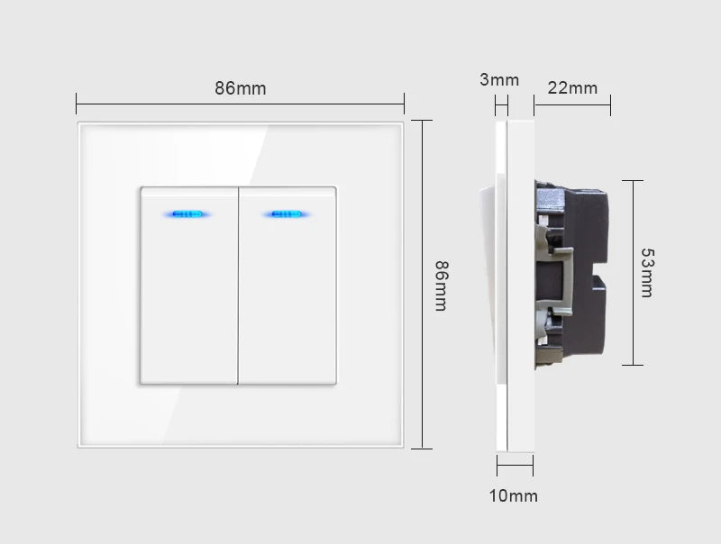 NYWP Luxury Crystal Tempered Glass Panel 1 Gang 2 Way Light Switch On / Off Wall Switch With LED Indicator 16A AC 250V