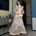 Elegant Women's Printed Long Dresses Loose O-neck Flared Half Sleeve Big Hem Wide Female Dresses 2026 Summer Lady HolidayRobes