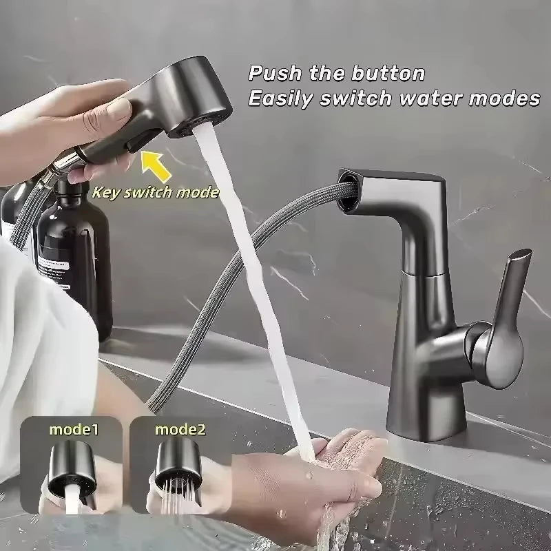 Pull Out Lift Kitchen Faucet 360° Rotatable Bathroom Basin Faucet Stainless Steel Kitchen Sink Faucet with Pull Out SprayerG1/2