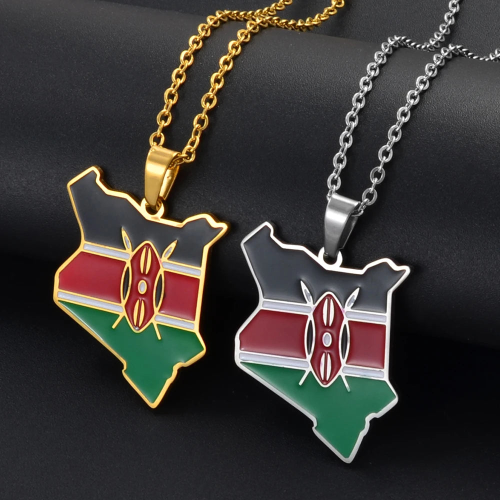 Anniyo Kenya Map Flag Pendant Necklaces Jewellery Kenyan Jewelry kenyans Maps #322201