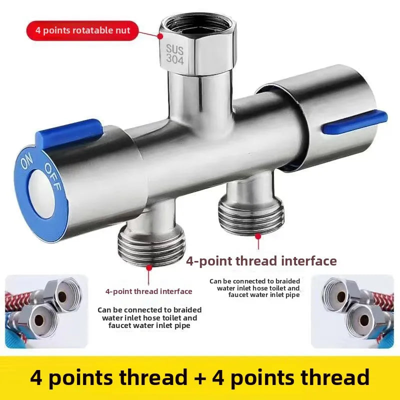 Stainless Steel Dual Head Water Outlet Dual Valve Faucet Washing Machine Faucet Splitter One In Two Out Dual Water Outlet Faucet