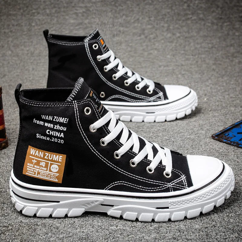 Men's Canvas Shoes High Top Male Sneaker Lace Up Casual Breathable Flat Ankle Boots Comfortable Sport for Men