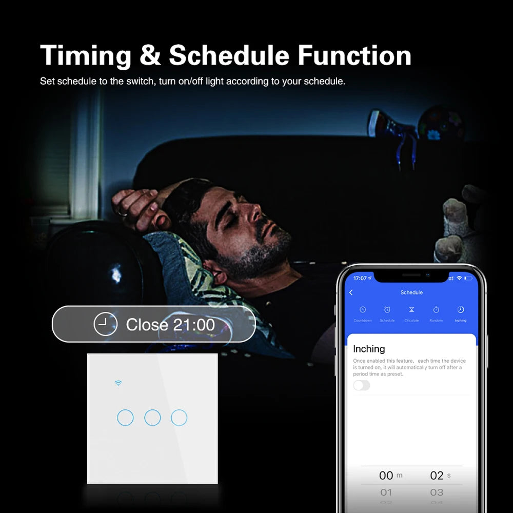 Wifi Smart  2way Switch 1gang 2gang 3gang Two Way Wall Touch Switch Voice and Smart Life TUYA APP Control For Stairs Corridors