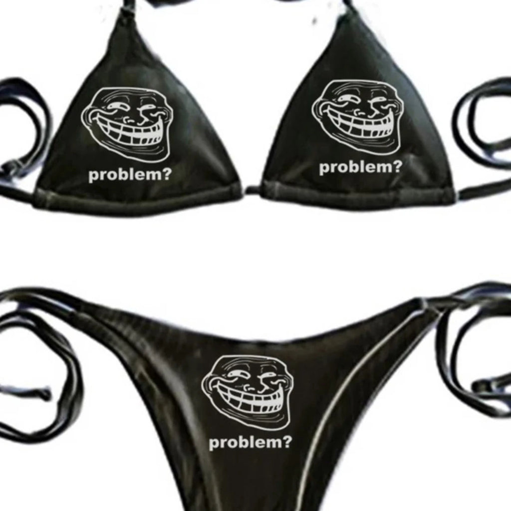 Streetwear Cute Girls Printing Sexy Women Bikini Gothic Punk Emo Girls Bikini Vintage Letter Printing Sexy Bikini 2000s Summer