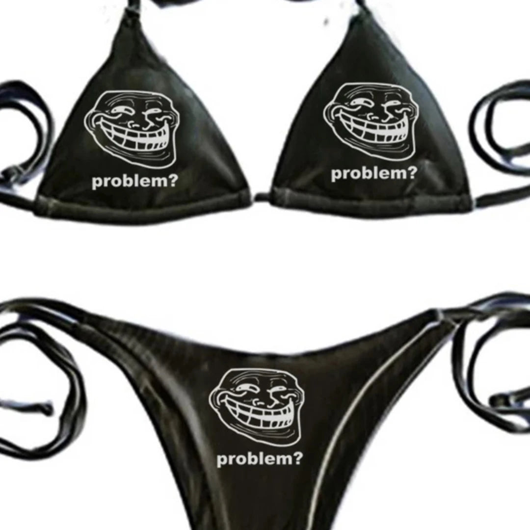 Streetwear Cute Girls Printing Sexy Women Bikini Gothic Punk Emo Girls Bikini Vintage Letter Printing Sexy Bikini 2000s Summer