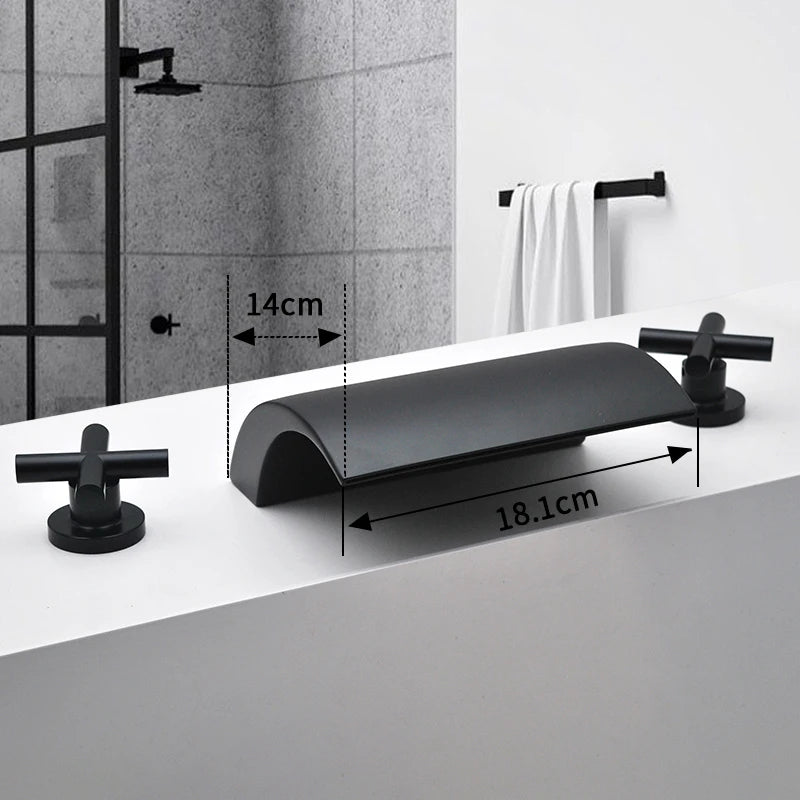 3PCS Bathroom Bathtub Faucet Basin Faucet Deck Mounted  Spa Tub Mixer Tap Cold Hot Mixer Waterfall  Matte Black or Gold Color