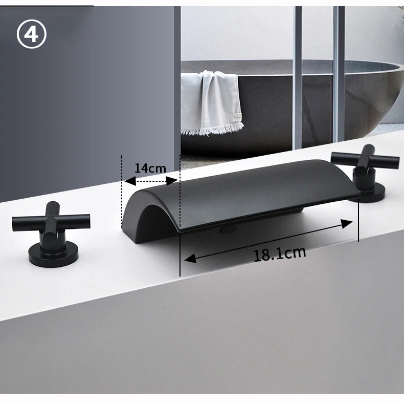 3PCS Bathroom Bathtub Faucet Basin Faucet Deck Mounted  Spa Tub Mixer Tap Cold Hot Mixer Waterfall  Matte Black or Gold Color