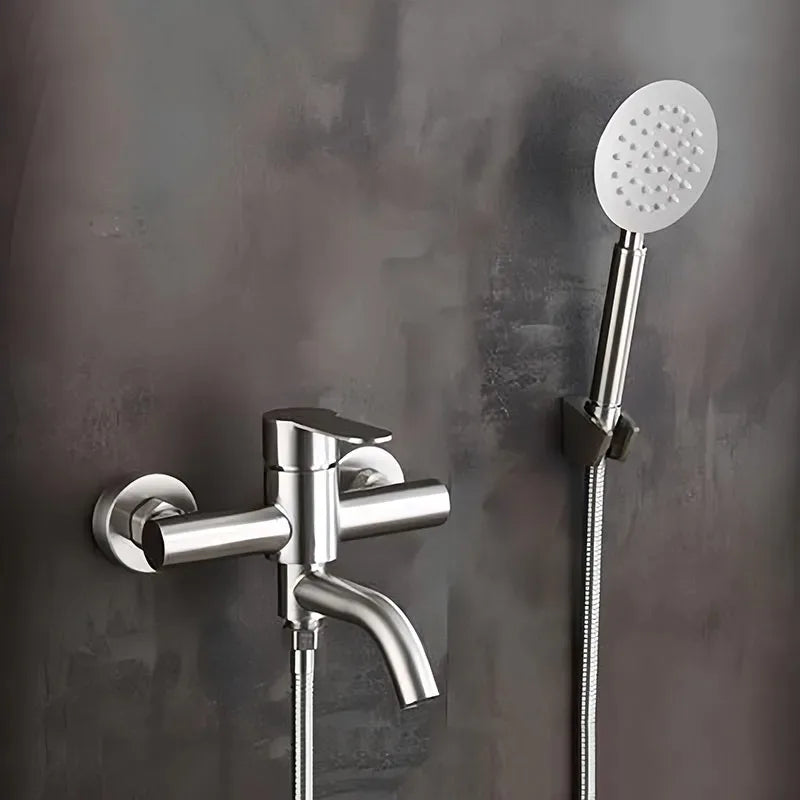Bathroom Shower Faucet Stainless Steel Triple Bathtub Faucet Mixers Hot Cold Mixer Valve Nozzle Tap Wall Mounted Home Shower Set