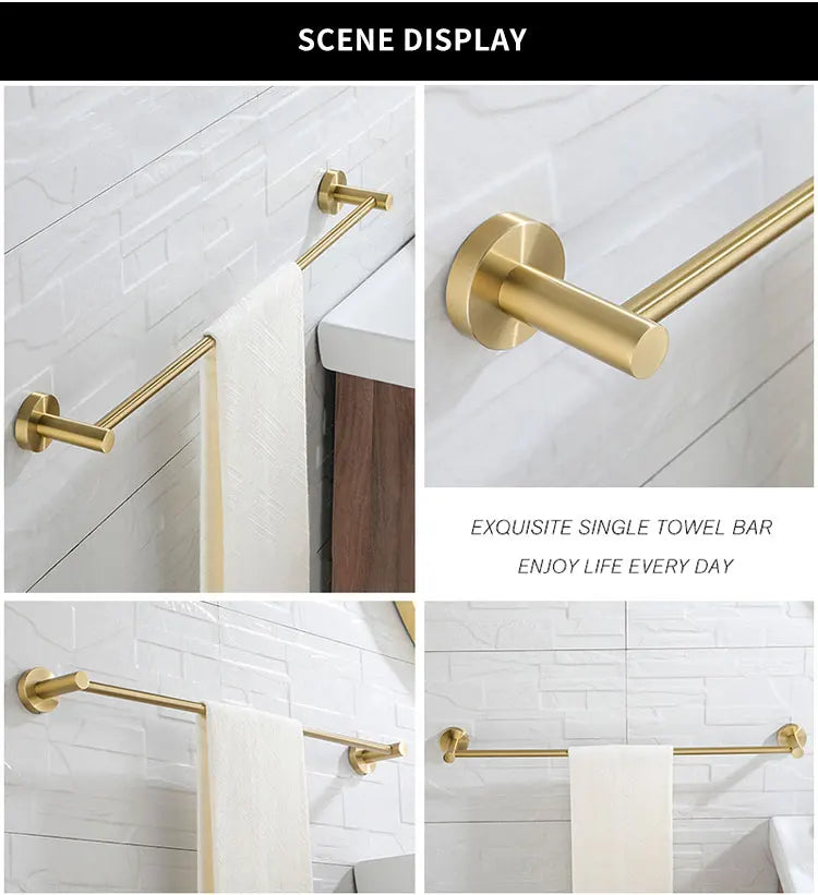 Single Towel Bar Rack Wall Mount Bathroom Round Towel Bar Heavy Duty Hand Towel Holder Kitchen Towel Rod  Stainless Steel Chrome