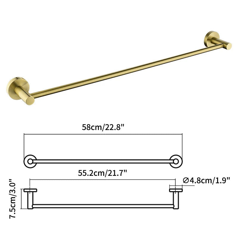 Single Towel Bar Rack Wall Mount Bathroom Round Towel Bar Heavy Duty Hand Towel Holder Kitchen Towel Rod  Stainless Steel Chrome