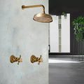 Bathroom Rainfall Shower Faucets 8 Inch Antique Brass Round Wall Mounted Faucet Sets Dual Handles Mixer Tap