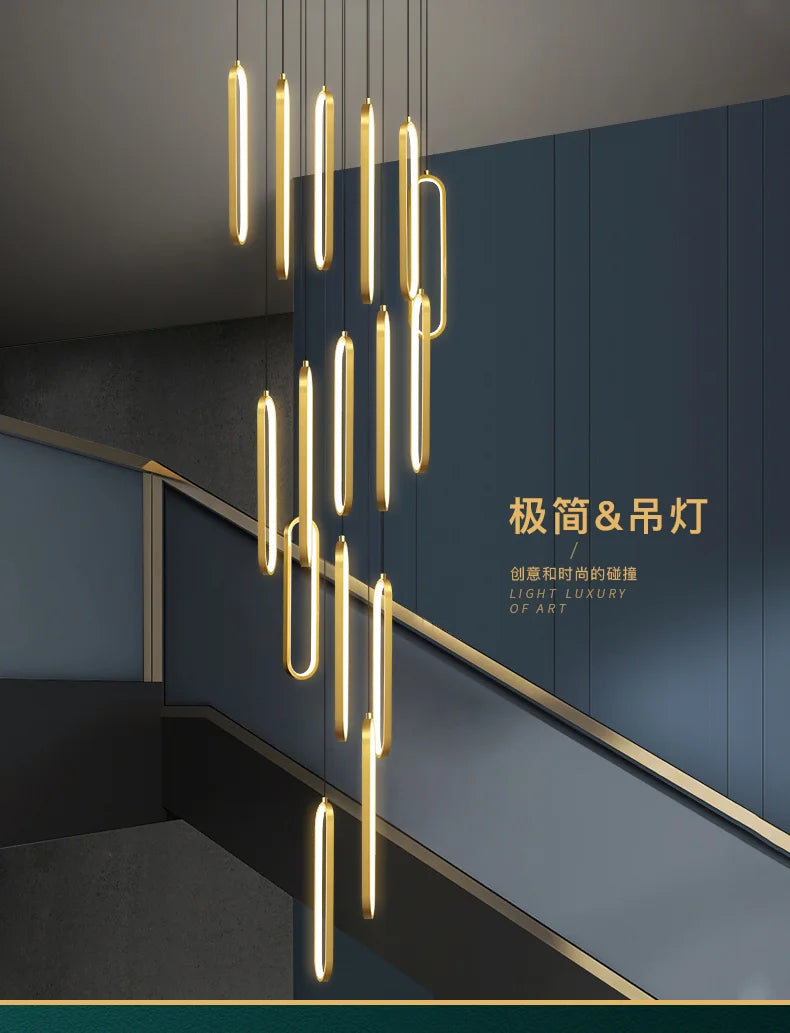 Modern Minimalist Pendant Light Nordic Living Room Kitchen Villa Loft Ceiling Hanging Light Indoor Staircase LED Long Chandelier