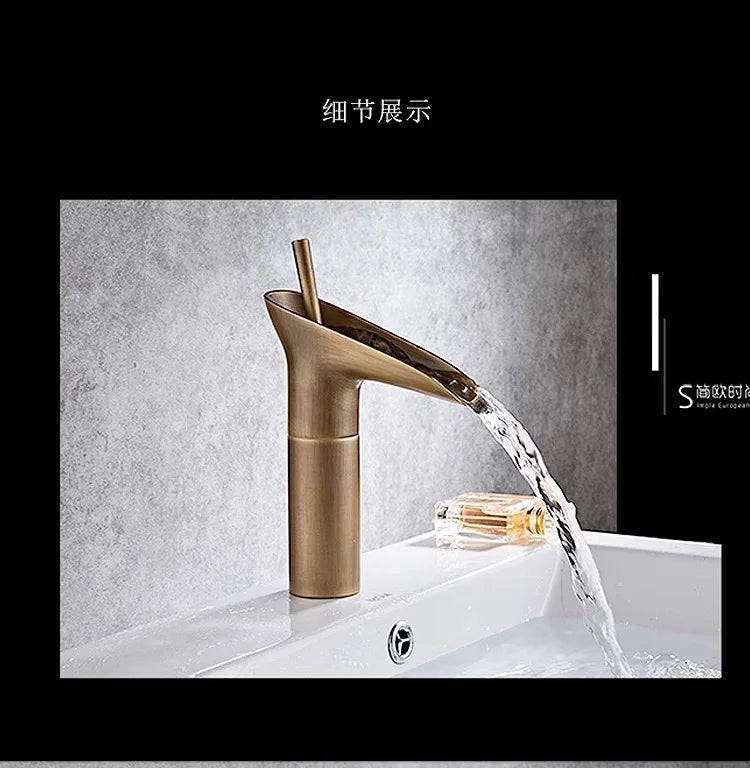 Excellent Single Lever Waterfall Basin Faucet Bathroom Faucet Brass Antique Hot and Cold bathroom Sink Mixer Wine Glass Style Ta