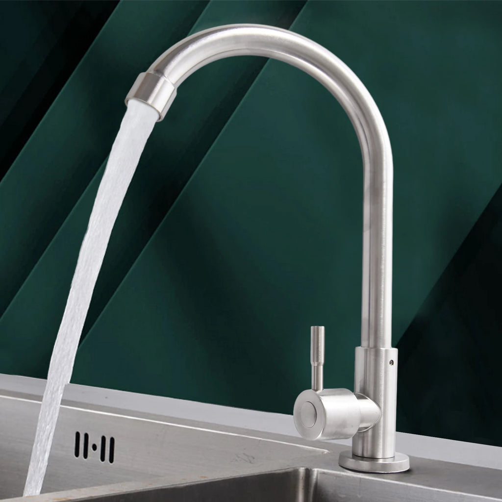 Kitchen Faucet Stainless Steel -=-Water Tap Single Cold Free Rotation Deck Mounted =-Single Lever Bathroom Kitchen Sink Faucet