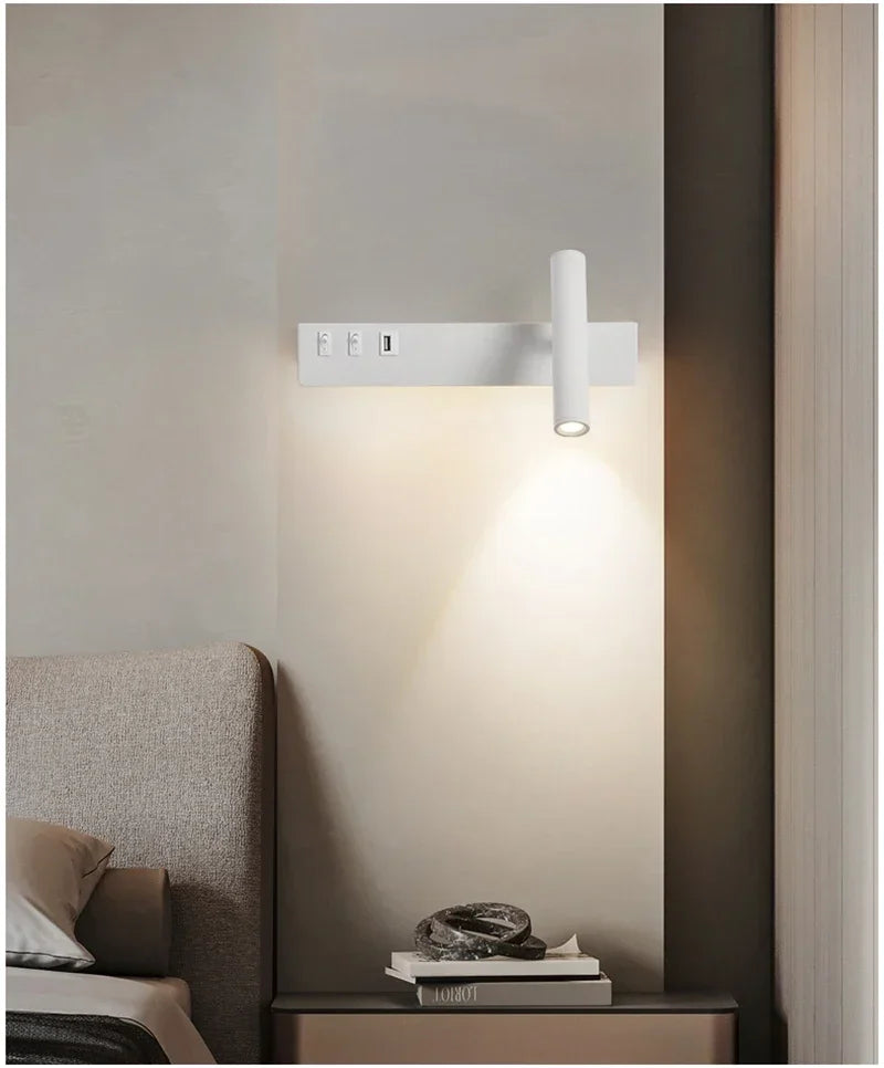 Led Wall Lights With Switch USB Rotatable Adjustable Reading Spotlight Bedroom Bedside Foyer Corridor Indoor Decor Wall Lamp