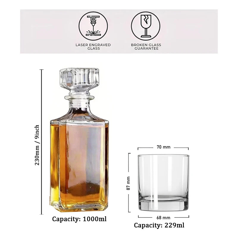 Personalized Whiskey Bottle and Whiskey Glasses, Custom Whiskey Decanter Set, Retirement Gift, Graduation Gift, Groomsmen Gift