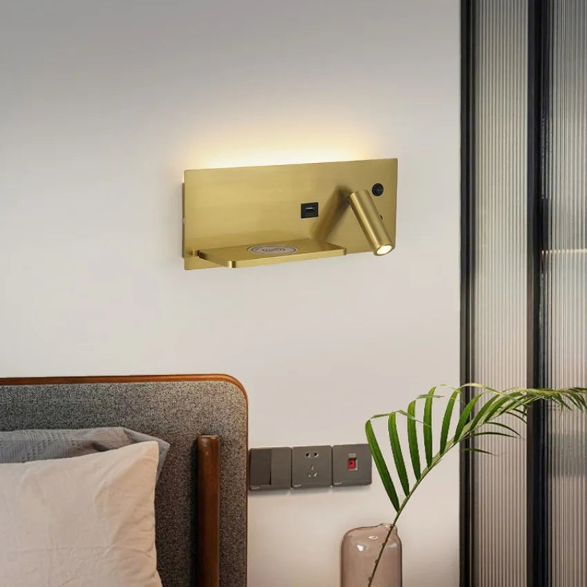 Modern LED Wall Lamp with Wireless Charger Simple Creative USB Interface Night Light Suitable for Living Room Bedroom Study