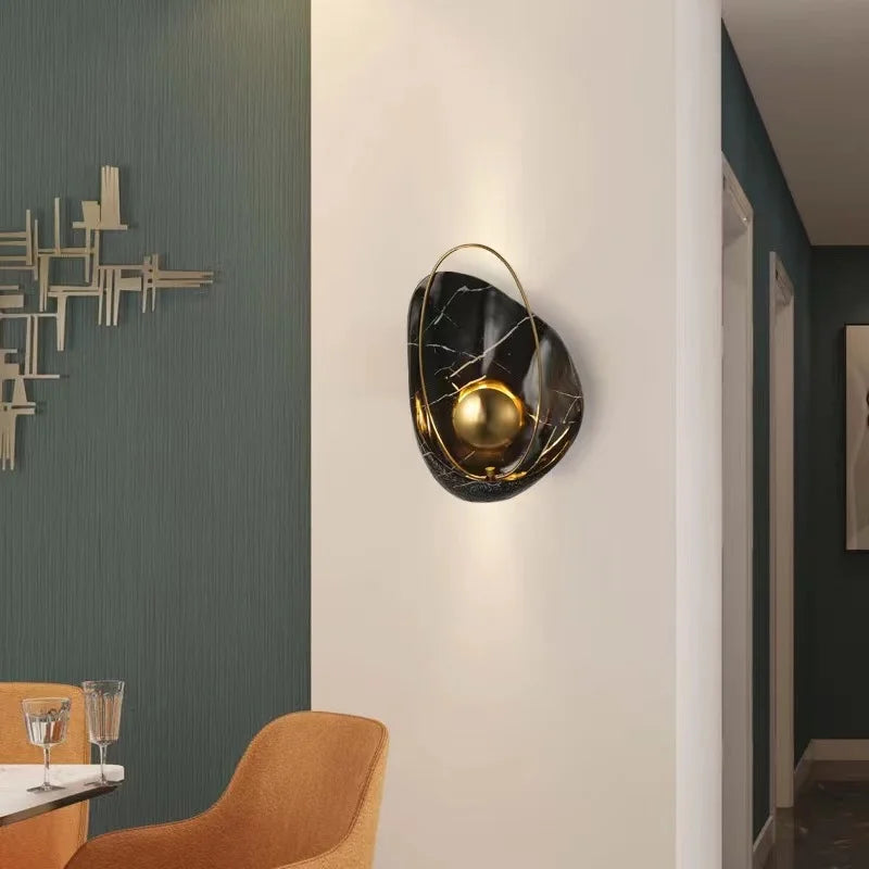 Nordic Modern Light Luxury Marble Wall Lamp Bedroom Background Led Lighting Decoration Creativity Mirror Aisle Sconce Indoor