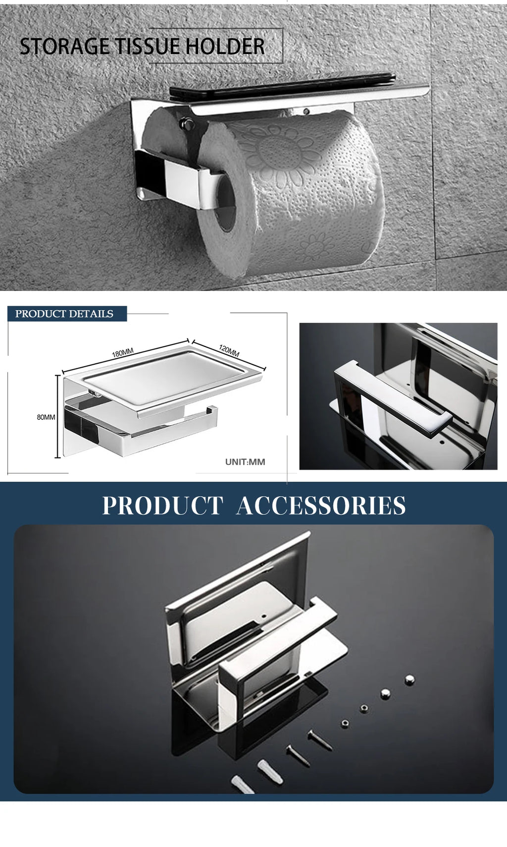 Stainless Steel Chrome Bathroom Hardware Set Square Towel Rack Towel Rack Tissue Holder Robe Hook Bathroom Rack Accessories