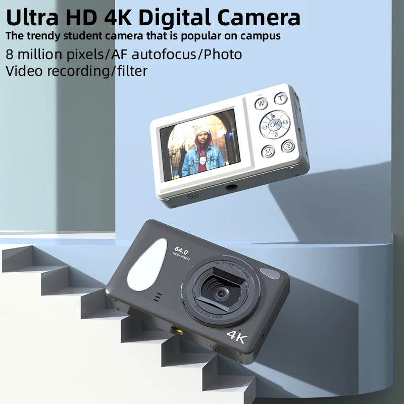 UHD 4K Digital Camera  2.4inch IPS Screen 18X Zoom Video 64MP Photo Compact Optical Camcorder Cameras for YouTube Vlog Photos