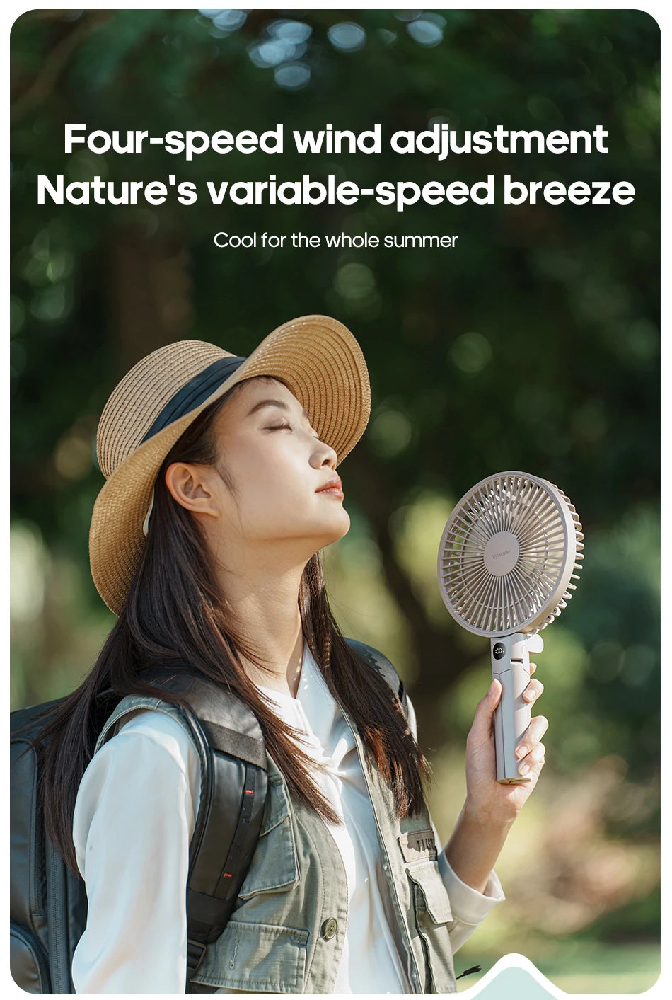 New Portable Folding Handheld Fan 3000mAh Desktop Rechargeable Fan Angle Adjustable for Home Outdoor Travel Camping