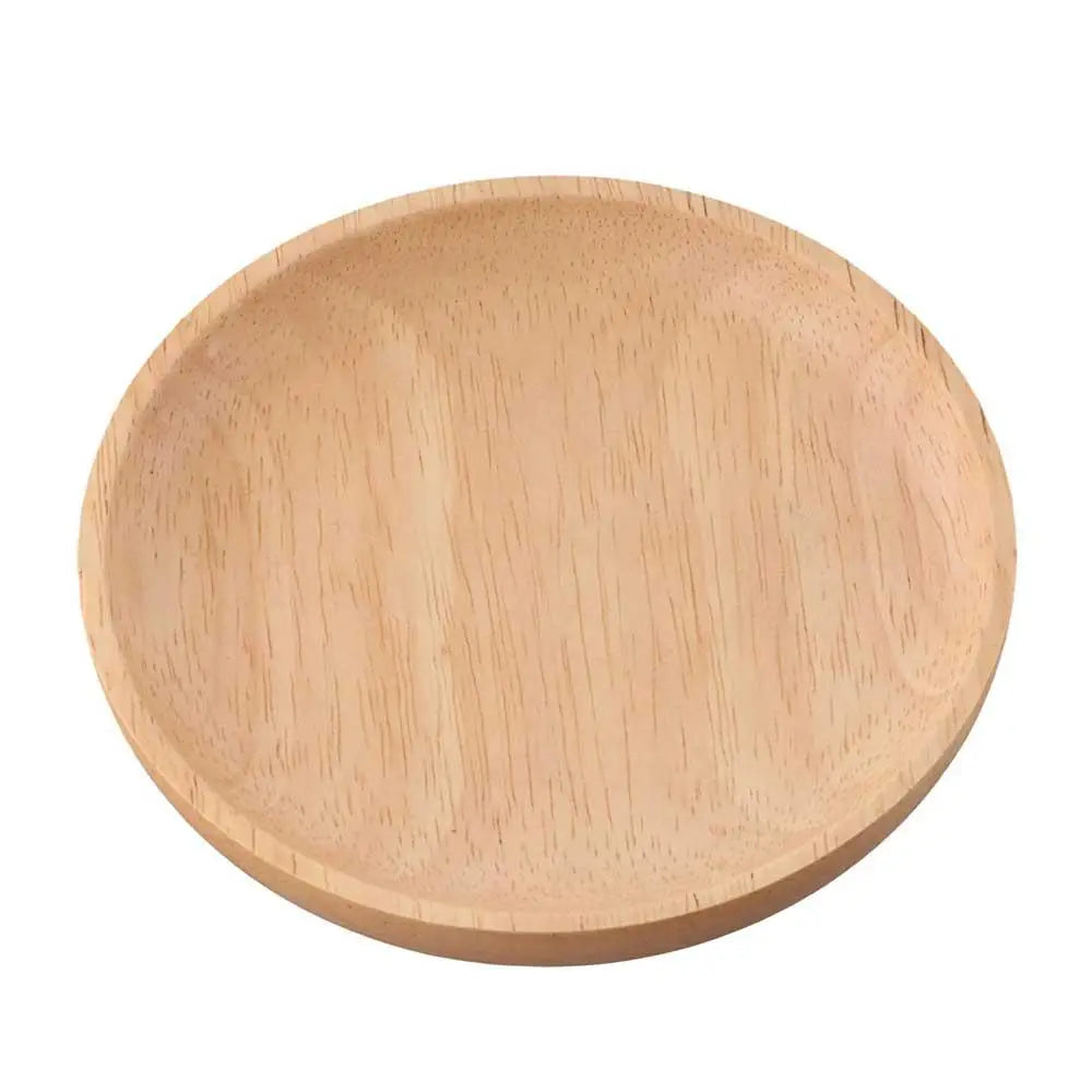 Rubber Wood Eco-Friendly Hand-made Round Kitchen Supplies Unbreakable Snack Plate Wood Plate Tea Tray Dessert Plate