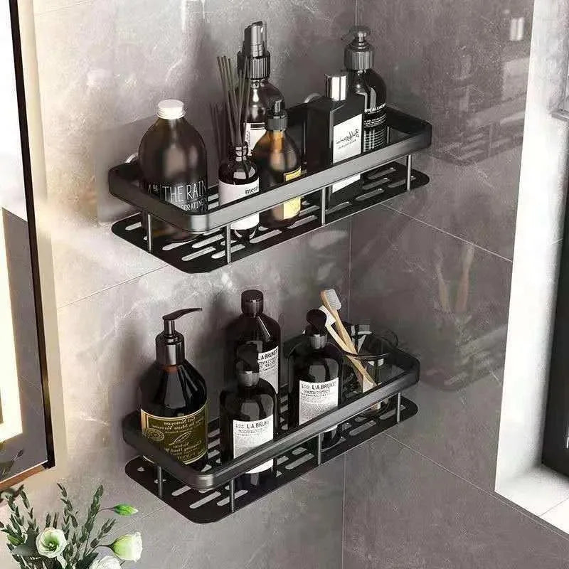 Aluminum Alloy 1/2/3pcs No Drill Wall Bathroom Shelf Shampoo Rack Makeup Storage Organizer Shower Shelf Bathroom Accessories
