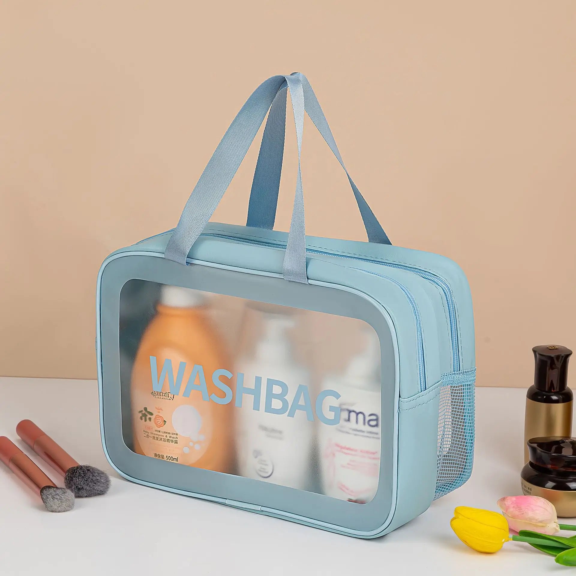 Homefish Large capacity transparent dry wet separation double-layer washbag frosted travel portable handheld bath storage bag