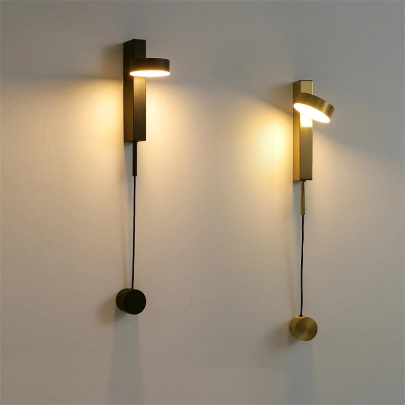 Nordic Modern LED wall lamp Gold Black Rotation Dimming Switch Wall Light With plug Fixture Bathroom Bedroom 360° Rotate Sconces
