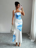 Women's 2026 New Popular Neck Halter Long Dress Hip-wrapped Printed Dress White Dress Birthday Dress for Women Summer Dress
