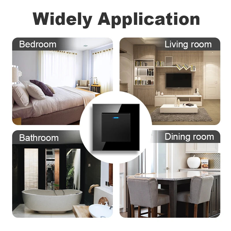 NYWP Luxury Crystal Tempered Glass Panel 1 Gang 2 Way Light Switch On / Off Wall Switch With LED Indicator 16A AC 250V