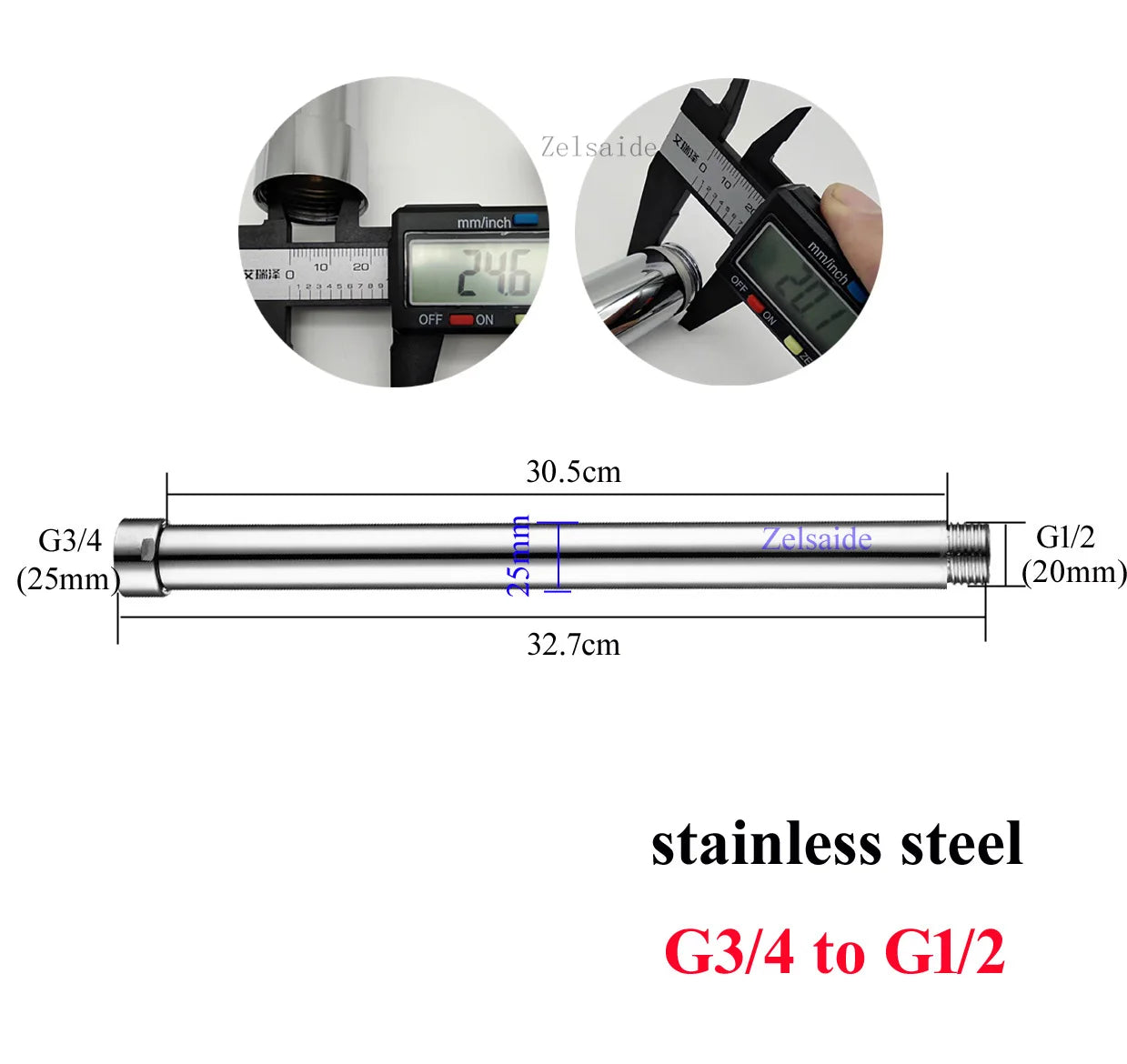 10/20/30/40/50/60/70cm brass/stainless steel shower extension rod, shower lengthen pipe