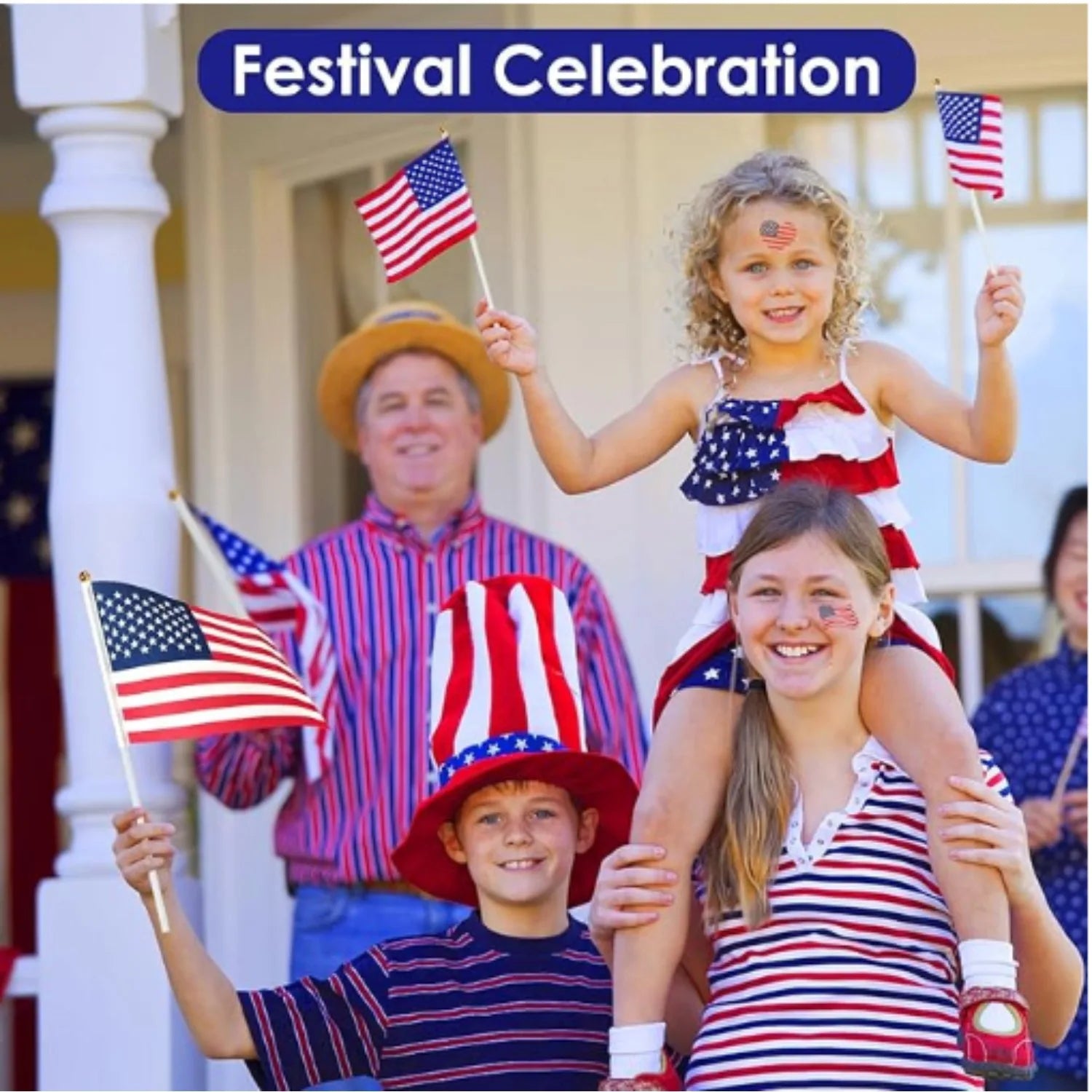 10pc USA Stick Flag, American US 14x21cm HandHeld Mini Flag ensign 30cm Pole United States Hand Held Stick Flags banner In Stock