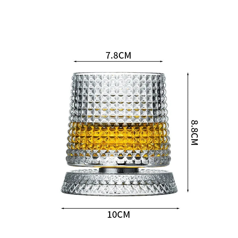 Whiskey Glasses Rotatable Tumbler Crystal Glass Cups Drinking Glasses with Creative Coasters for Scotch,Bourbon,Cocktails
