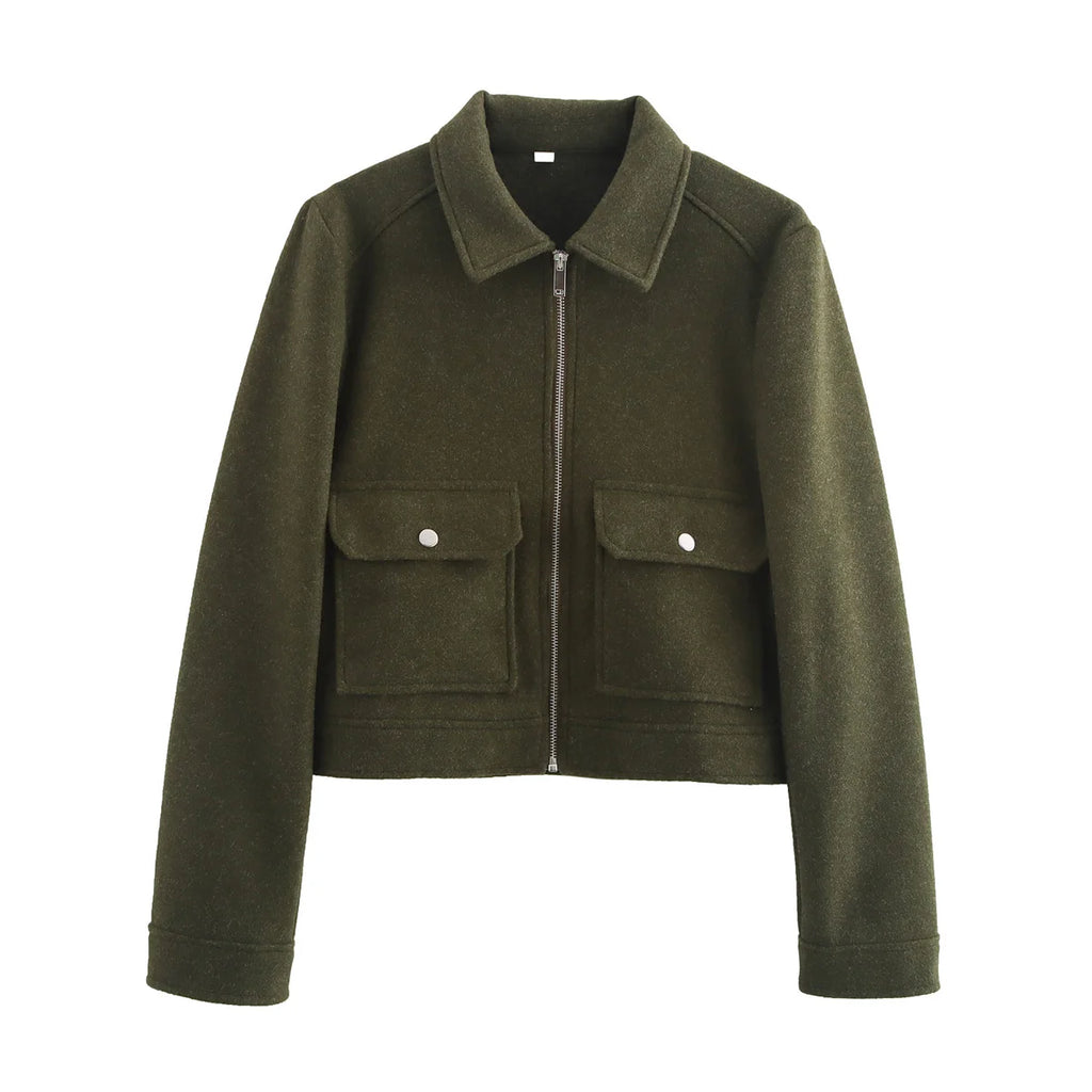 SLTNX Women's Zipper Jacket Coat New Winter Long Sleeve Pocket Outerwear Coat Short Street Elegant Women's Jacket