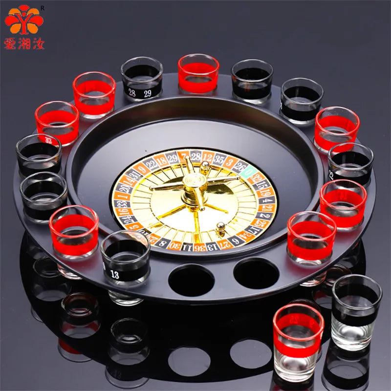 16 Glasses Transparent Glass Wine Cup Game Bar Drinking Game Whiskey Cocktail Bar Party Game Push Turntable Drinking Accessories