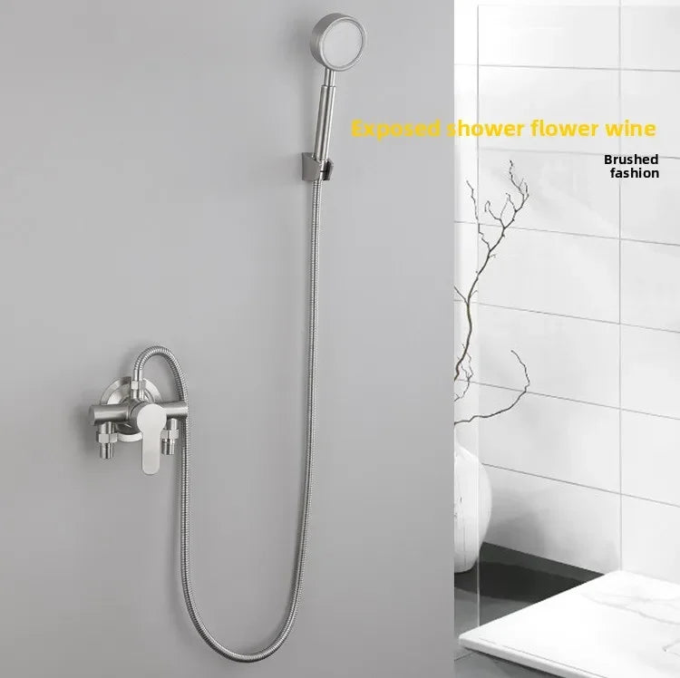 304 Stainless Steel Surface Shower Set Hot and Cold Switch Brushed Water Mixing Valve Faucet