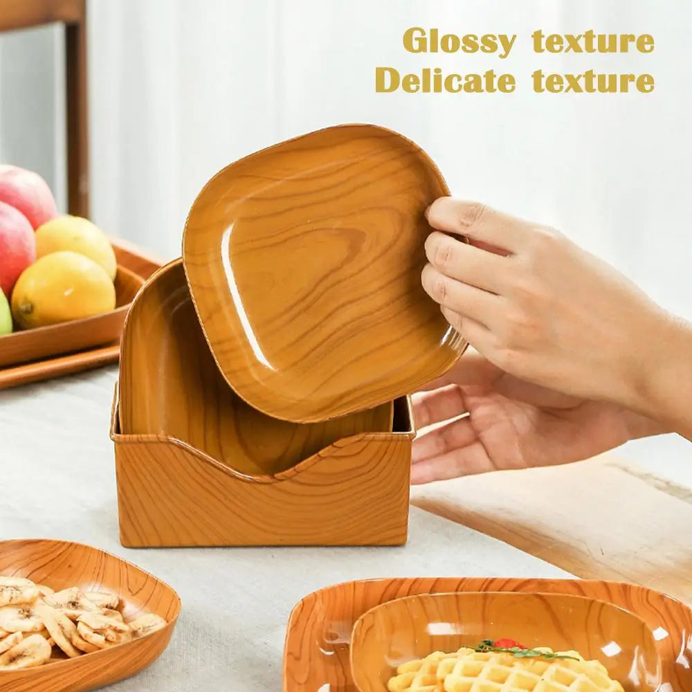 1/10/20Pcs Dish Kitchen Wood Grain Plastic Square Plate Dried Fruit Fruit Cake Snack Plates Snack Tableware Bowl Dish Dinnerware