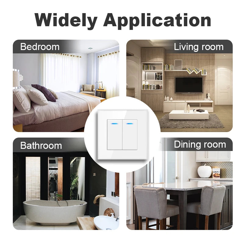 NYWP Luxury Crystal Tempered Glass Panel 1 Gang 2 Way Light Switch On / Off Wall Switch With LED Indicator 16A AC 250V