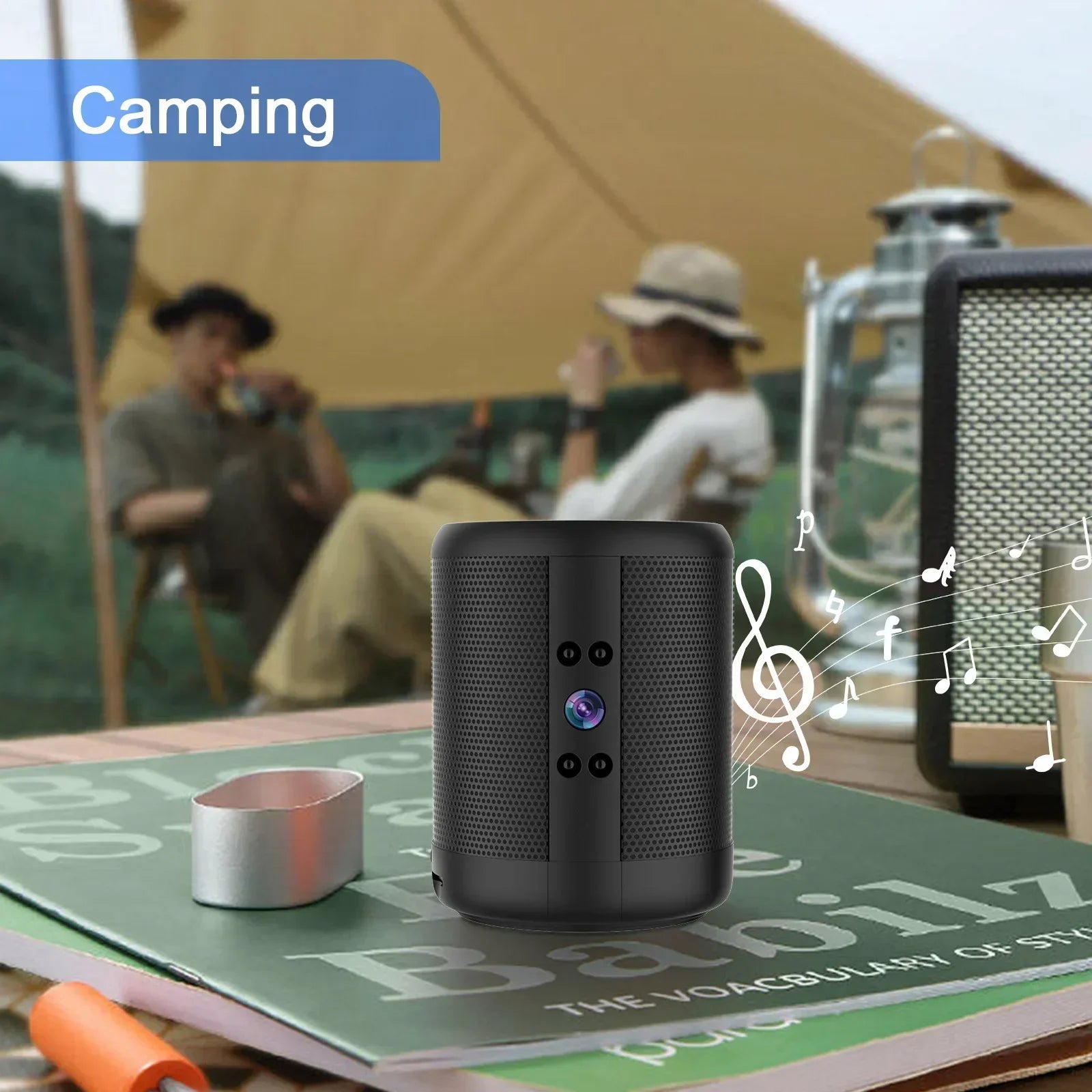Mini Home Security Surveillance Camera, 4K HD, WiFi, Bluetooth Speaker, Two-Way Remote Intercom, Night Vision Cam,  Battery