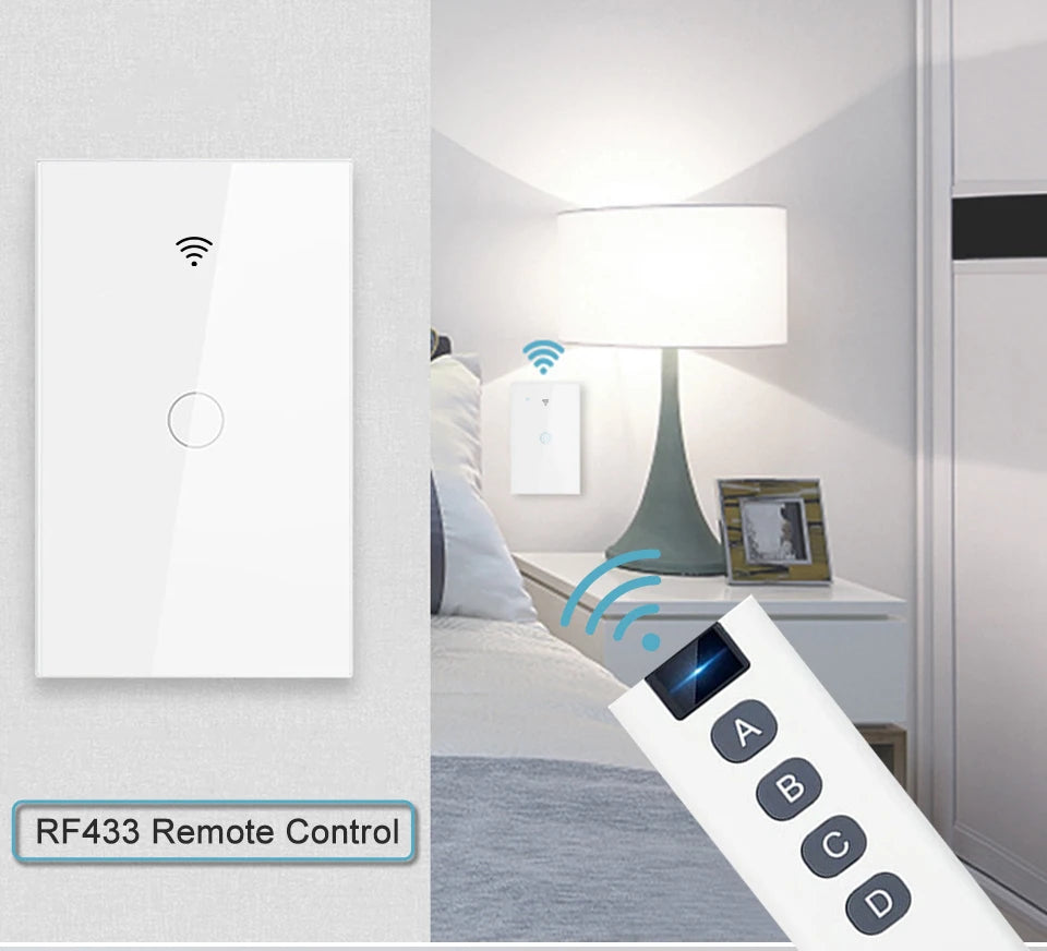 Tuya WiFi Smart Switch Works With Alexa With/Without Neutral Wire Touch Light Switch Wireless RF433 Wall Remote Voice Control