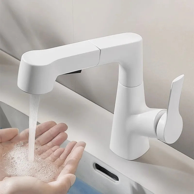Bathroom Sink Faucet with Pull Out Sprayer Single Handle Single Hole 2 Spray Modes Bathroom Faucet Hot & Cold Water Mixer Tap