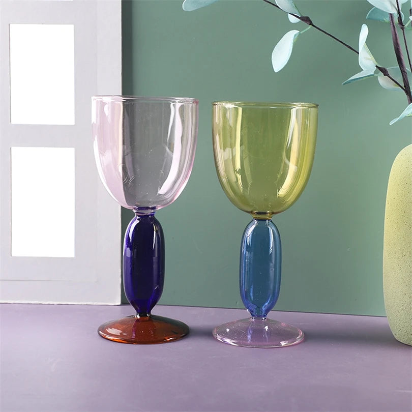 Creative Stained Glass Goblets Contrast Color Wine Glasses Ins Style Simple Home Wine Glasses Drink Cups