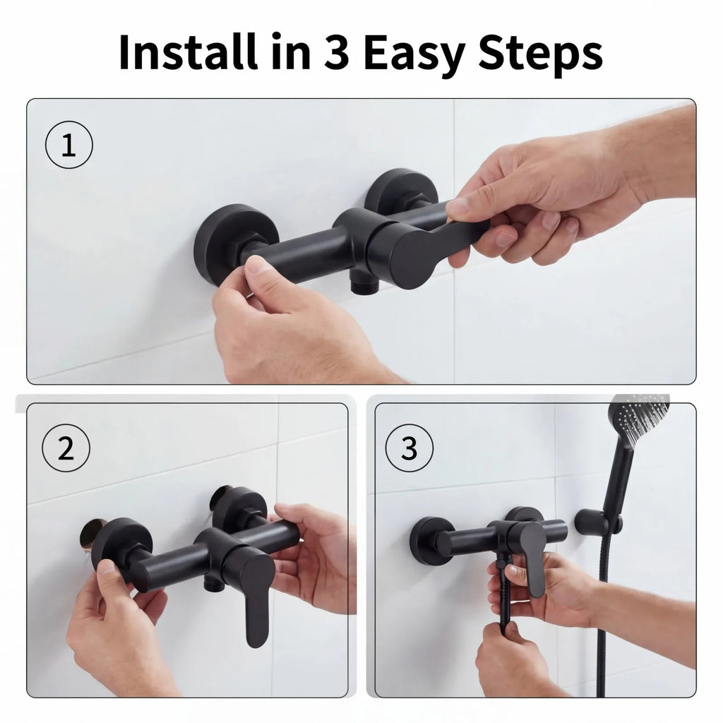 304 Stainless Steel Bathroom Shower Faucet Wall Mounted Triple Tub Faucet Hot and Cold Water Mixing Valve Faucet with G1/2 Inch