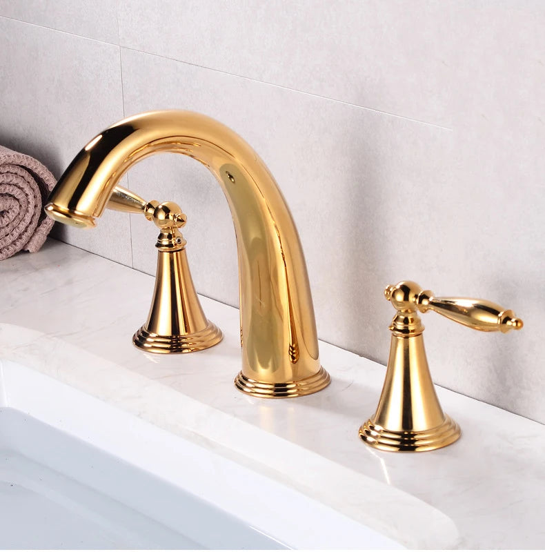 Basin Faucet 3 Holes Dual Control Bathroom Sink Faucet Deck Mounted Cold Hot Vintage Mixer Taps Bathtub Faucet
