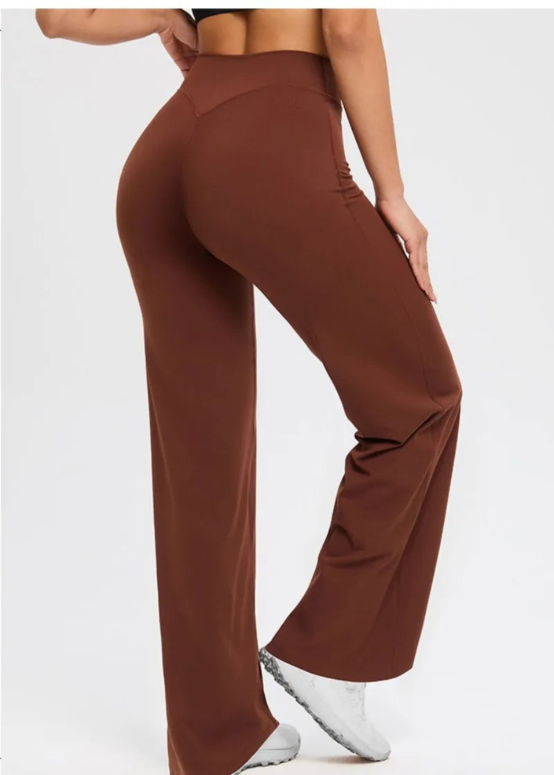 2026 C-B Women High Waist V Back Scrunch Straight Leg Yoga Pants Naked Feel Tummy Control Stretch Gym Pilates Sports Trousers