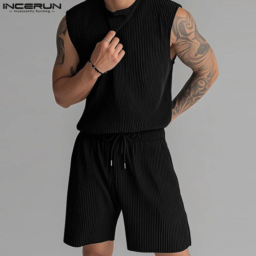 Summer Izzy Pleated Sleeveless Tank men beach shorts set